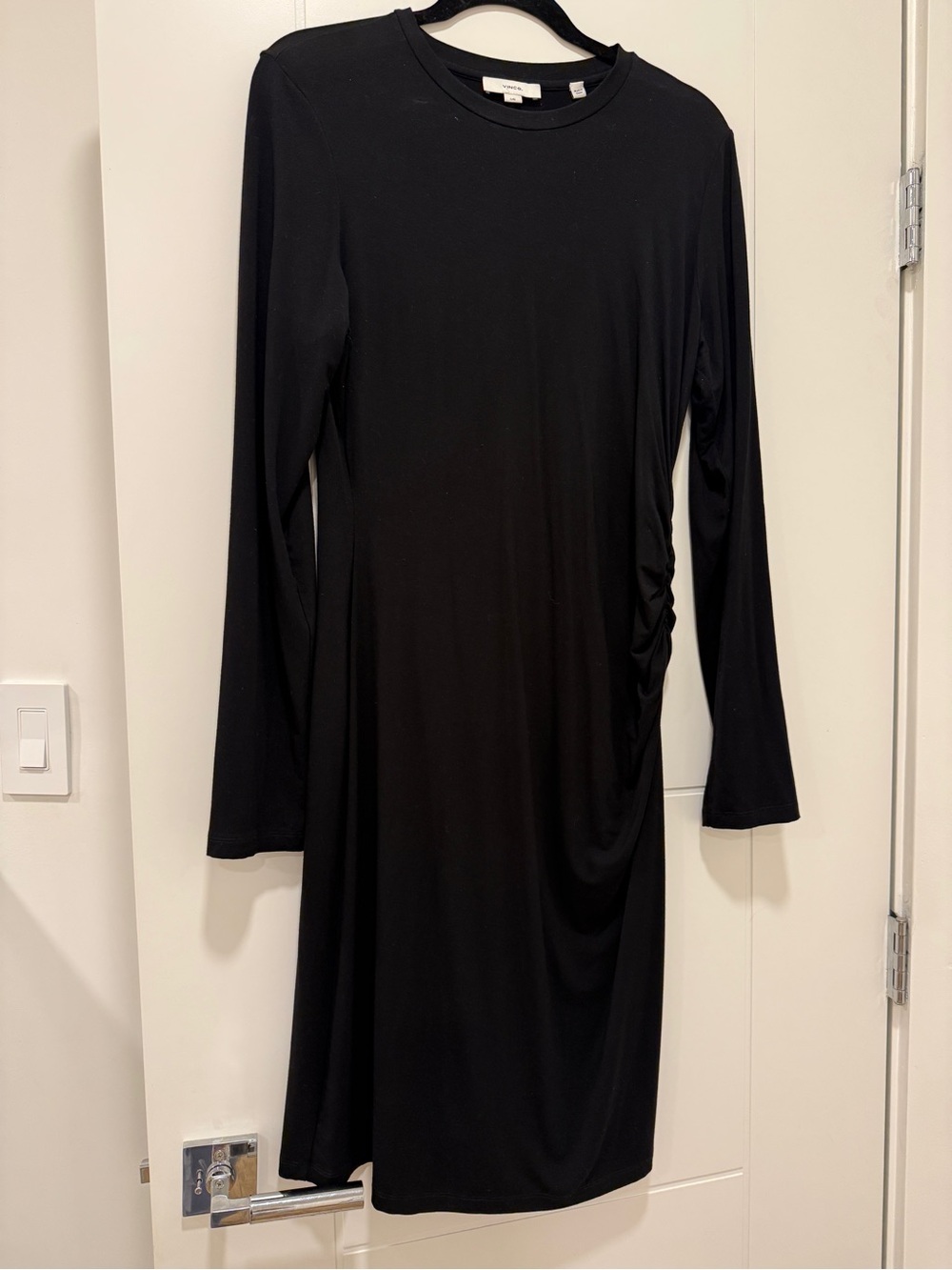 VINCE Black Long-Sleeve Ruched Side Dress - Size L